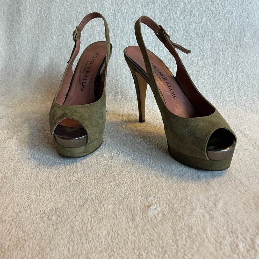 Pedro Miralles Sage Suede Slingback Heels